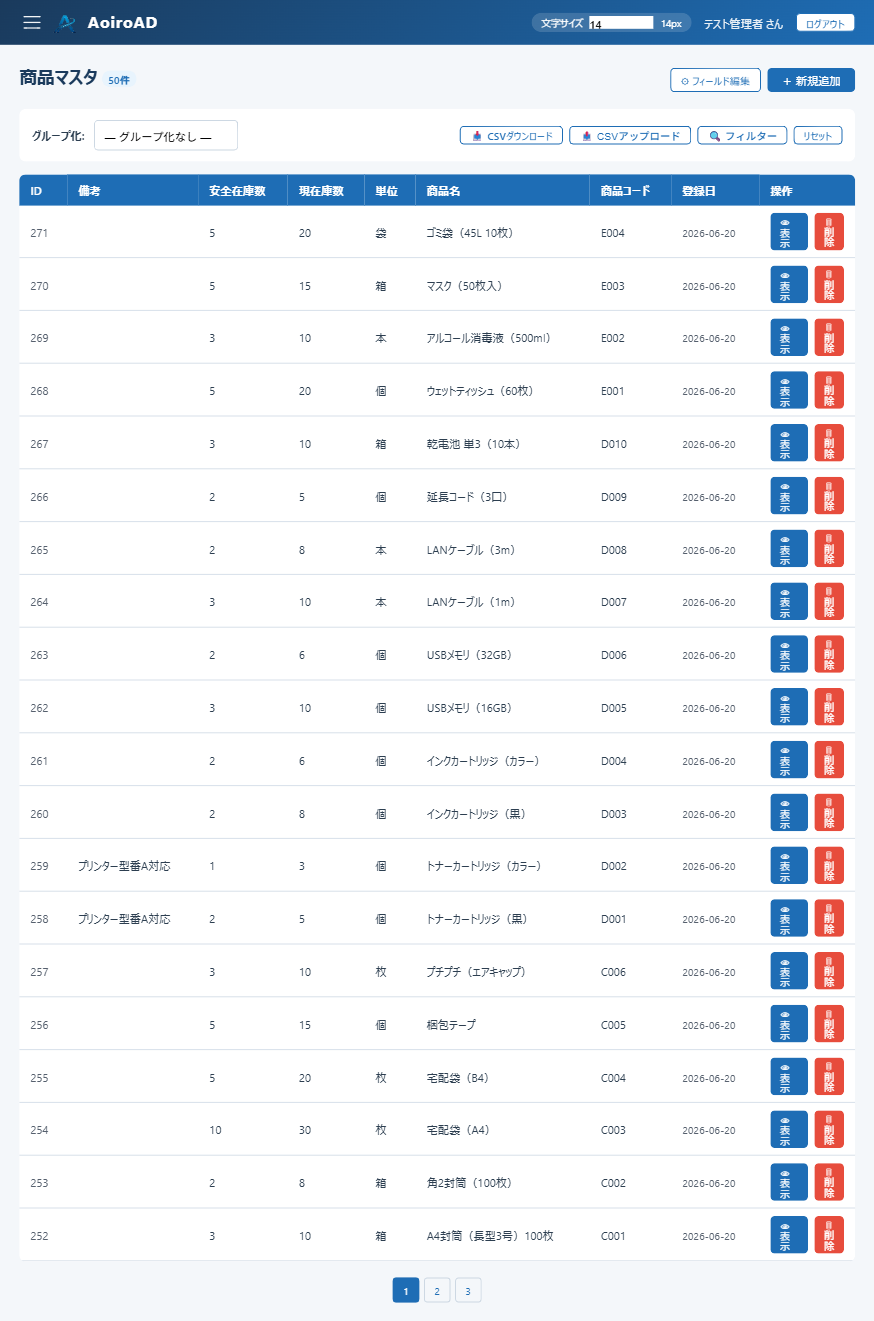 商品マスタ レコード一覧
